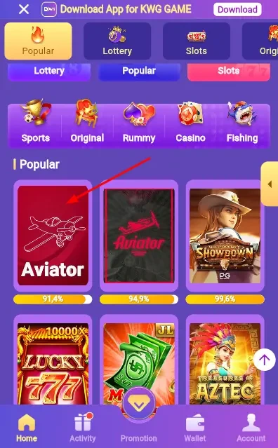  find the KWG Aviator Game